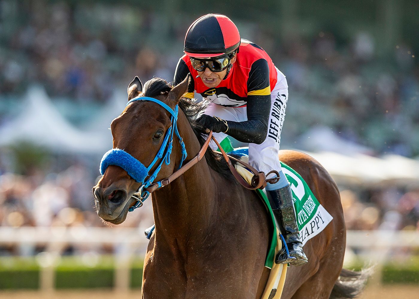 So Happy wins the Santa Anita Derby at Santa Anita.